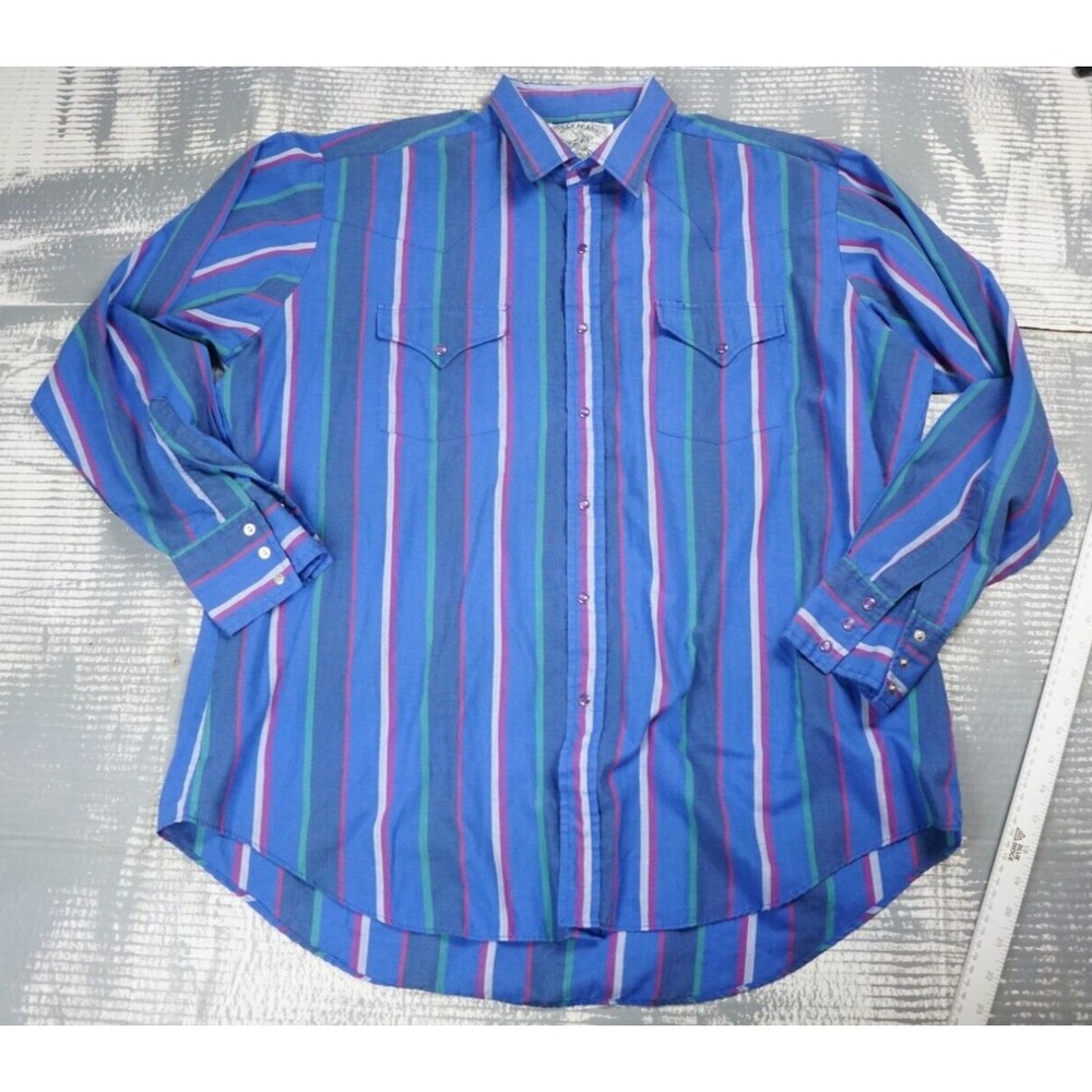 Ely Jeans Shirt Mens Extra Large Pearl Snap western stripe long sleeve Purple